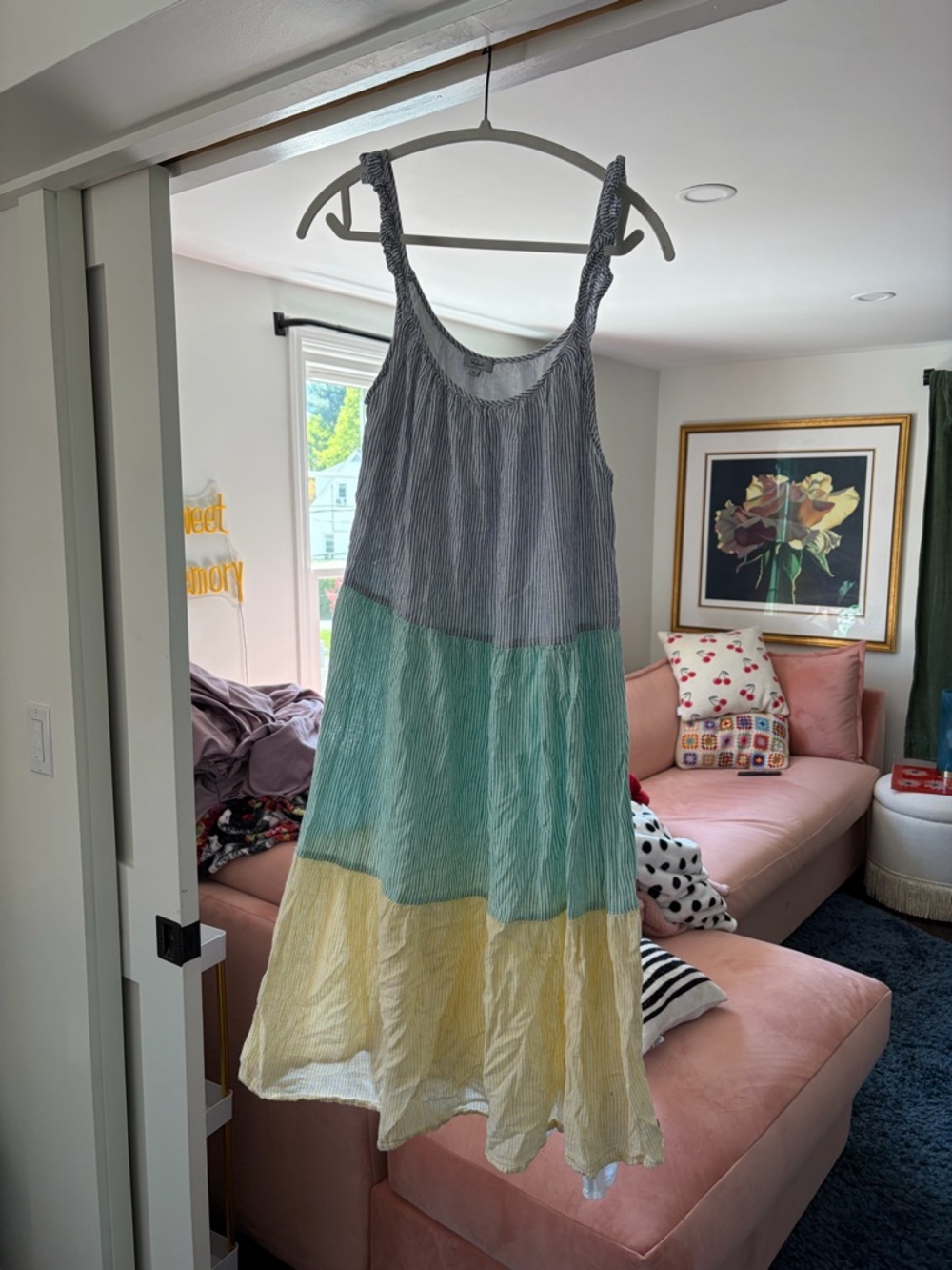 Rails Colorblock Tiered Midi Dress in Navy, Mint & Pale Yellow